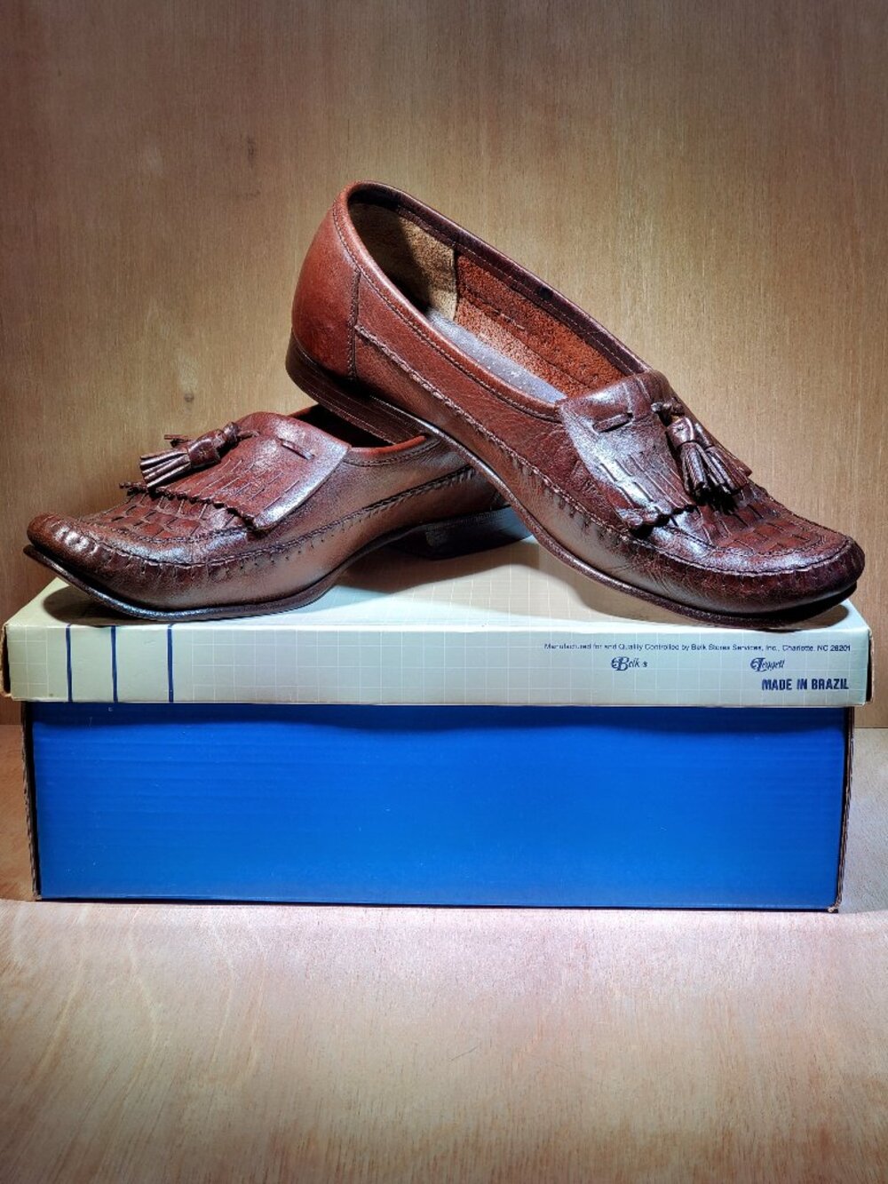 VINTAGE ANDHURST MENS SAN PAULO BROWN KILTIE TASSEL SLIPON LOAFERS, WOVEN TOE